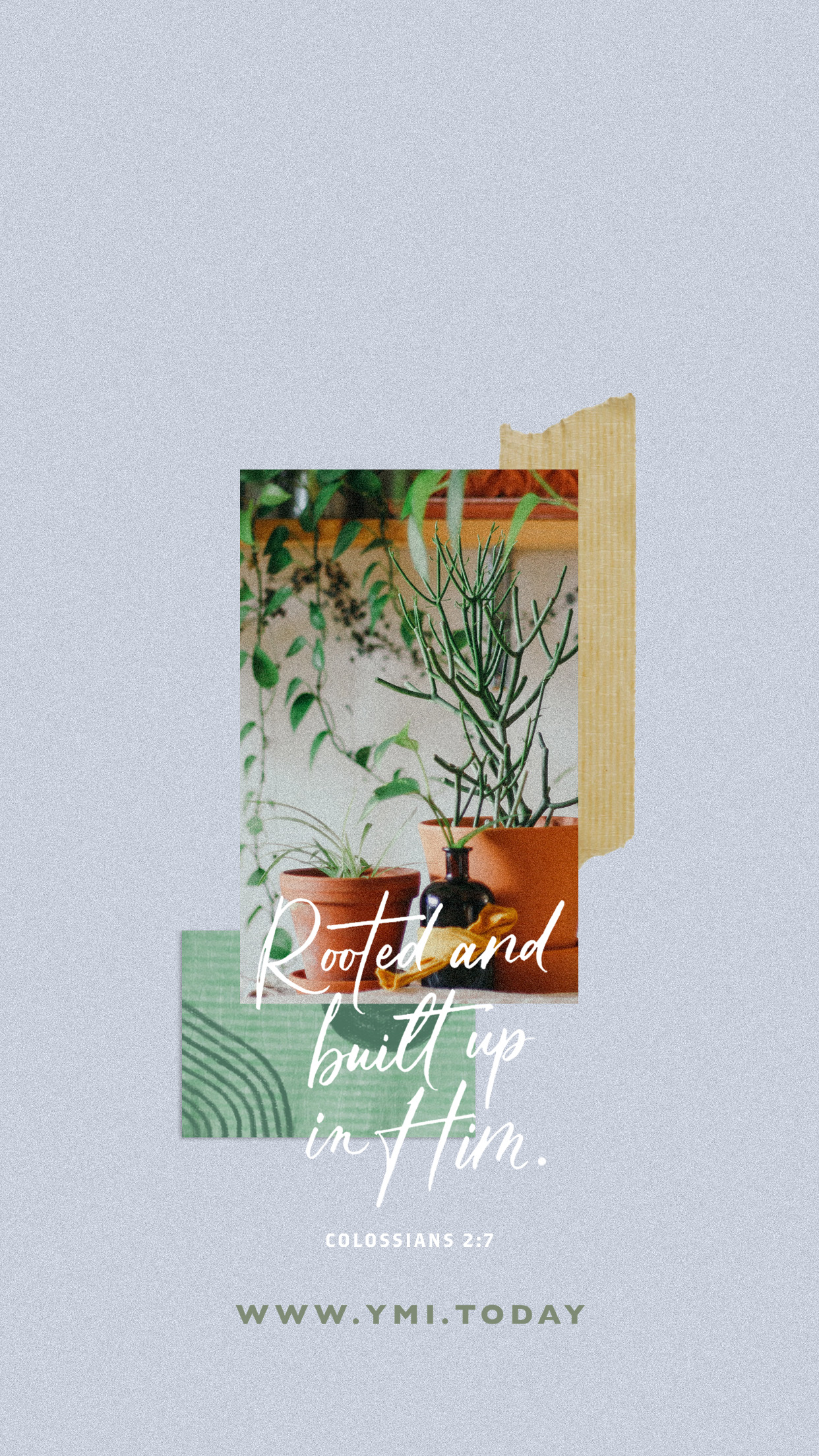 YMI January 2020 Phone Lockscreen - Routed and built up in Him. - Colossians 2:7