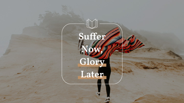 Person running in a desert with a blanket with text overlay of Suffer Now, Glory Later, a Phillipians bible reading plan