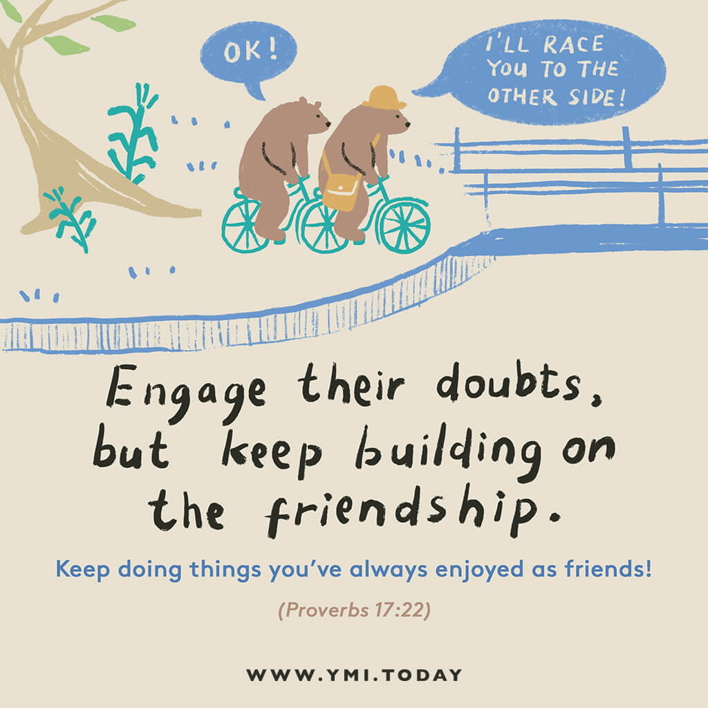 image of two bears talking together in a park ride bicycle together in a race to the other side through a bridge