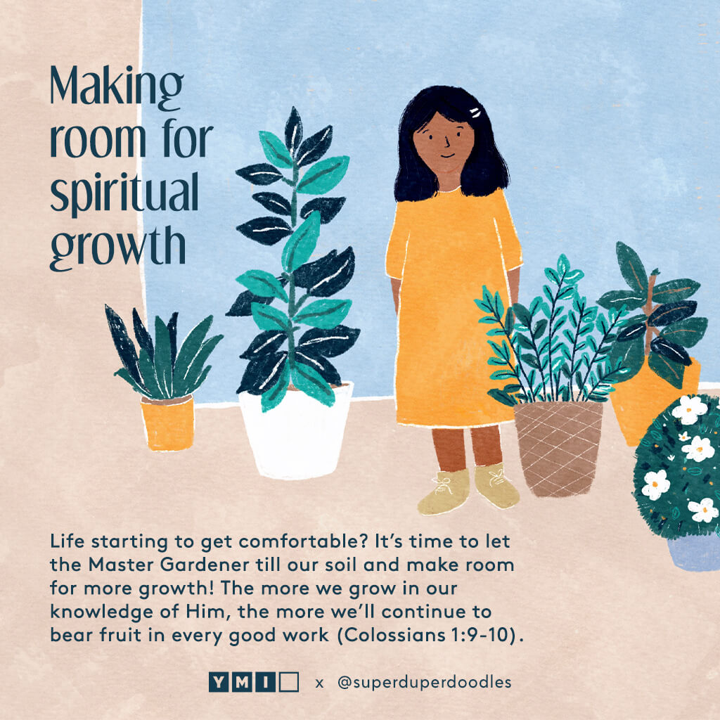 Girl with houseplants making room for spiritual growth