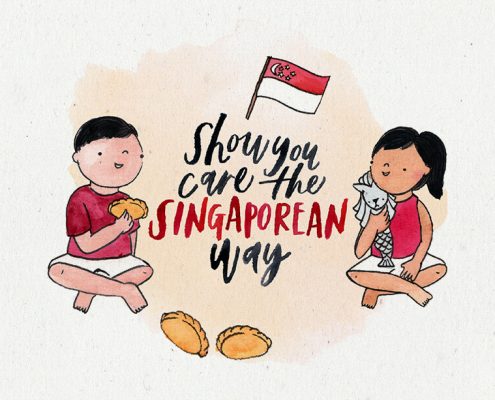 Image of a boy and girl celebrating singapore national day