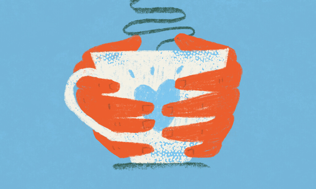Illustration of hands holding a cup of tea