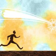 Illustration of a man running across a field with shooting star